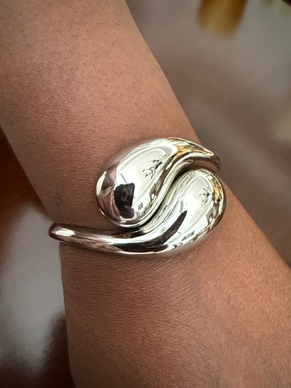 Silver-Tone Metal Sculptural Swirl Cuff Bracelet